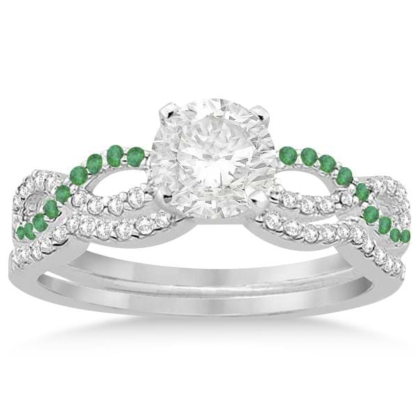 Infinity Diamond & Emerald Engagement Bridal Set Palladium (0.34ct)