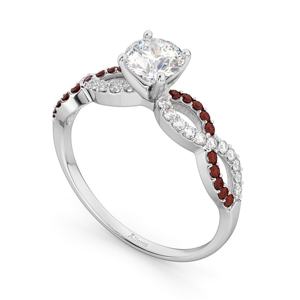 Infinity Diamond & Garnet Engagement Ring in 14k White Gold (0.21ct)