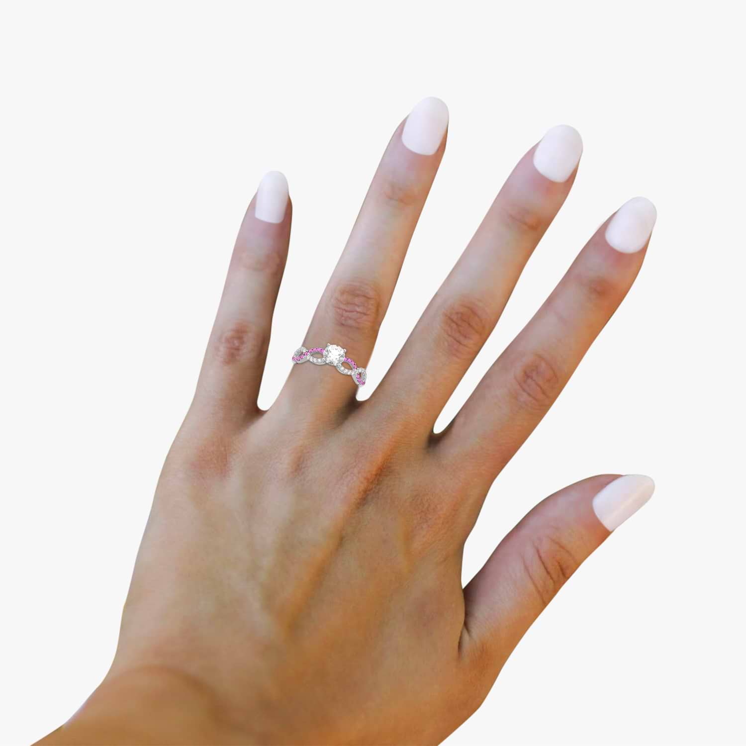 Infinity Diamond & Pink Sapphire Engagement Ring 14K White Gold 0.21ct