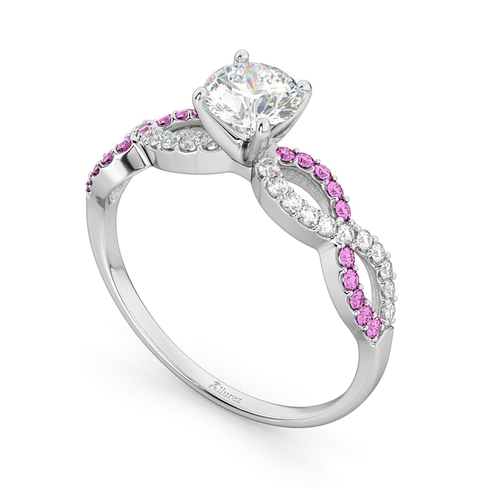 Infinity Diamond & Pink Sapphire Engagement Ring 14K White Gold 0.21ct