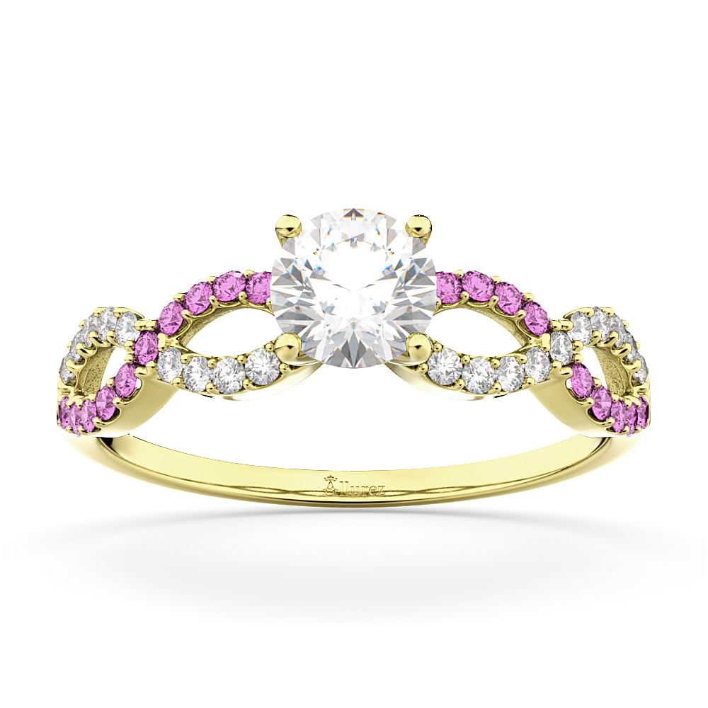 Infinity Diamond & Pink Sapphire Engagement Ring 14K Yellow Gold 0.21ct