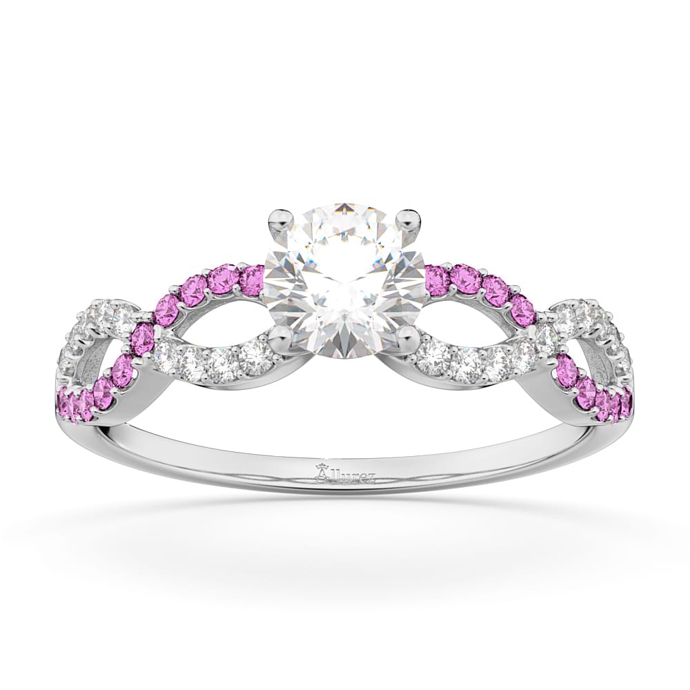 Infinity Diamond & Pink Sapphire Engagement Ring 18K White Gold 0.21ct