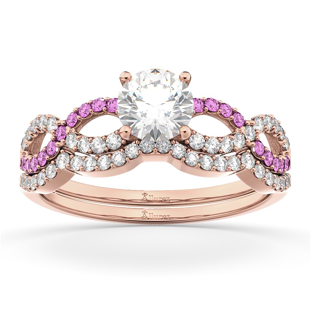 Infinity Diamond & Pink Sapphire Bridal Set 14k Rose Gold 0.34ct