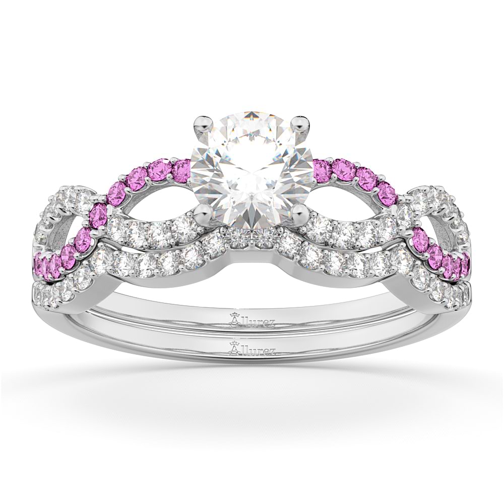 Infinity Diamond & Pink Sapphire Ring Bridal Set in platinum 0.34ct
