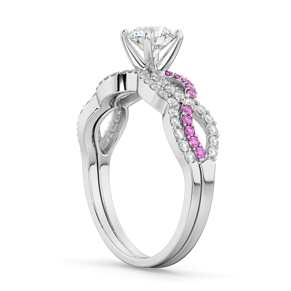 Infinity Diamond & Pink Sapphire Ring Bridal Set in platinum 0.34ct