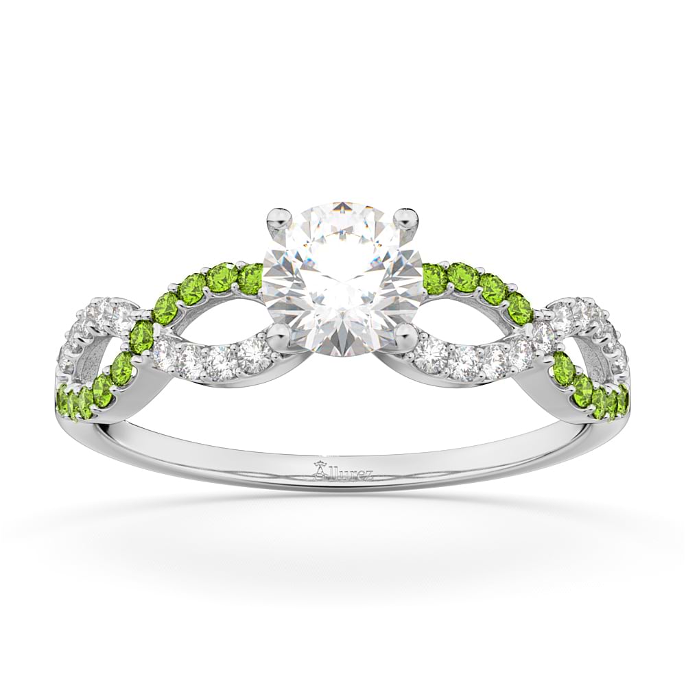 Infinity Diamond & Peridot Gemstone Engagement Ring Platinum (0.21ct)
