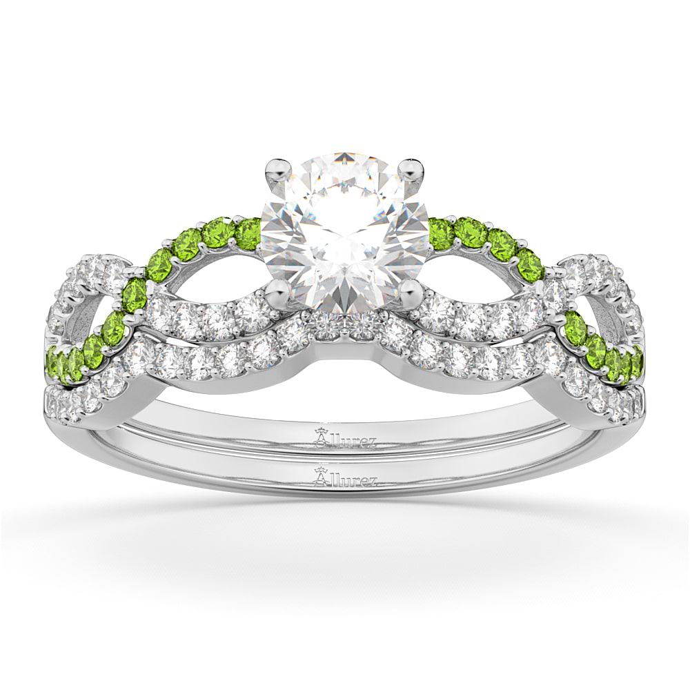 Infinity Diamond & Peridot Engagement Bridal Set Palladium (0.34ct)