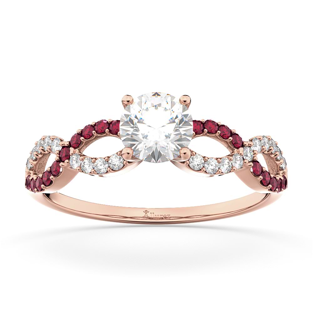 Infinity Diamond & Ruby Gemstone Engagement Ring 14k Rose Gold 0.21ct