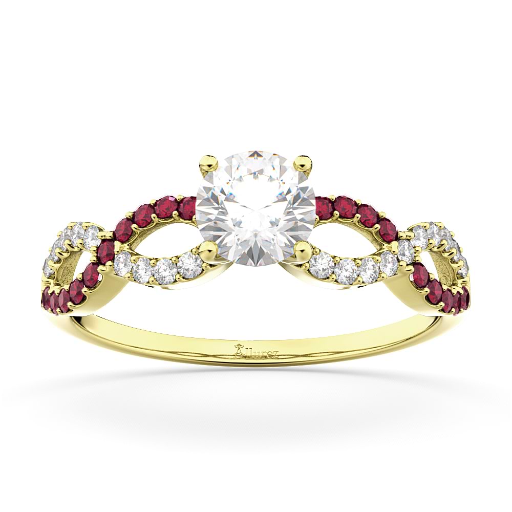 Infinity Diamond & Ruby Gemstone Engagement Ring 18K Yellow Gold 0.21ct