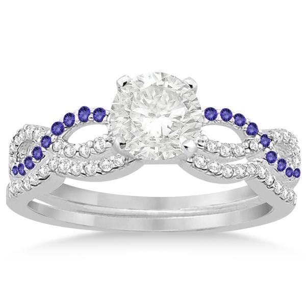 Infinity Diamond & Tanzanite Engagement Ring Set 14k White Gold 0.34ct