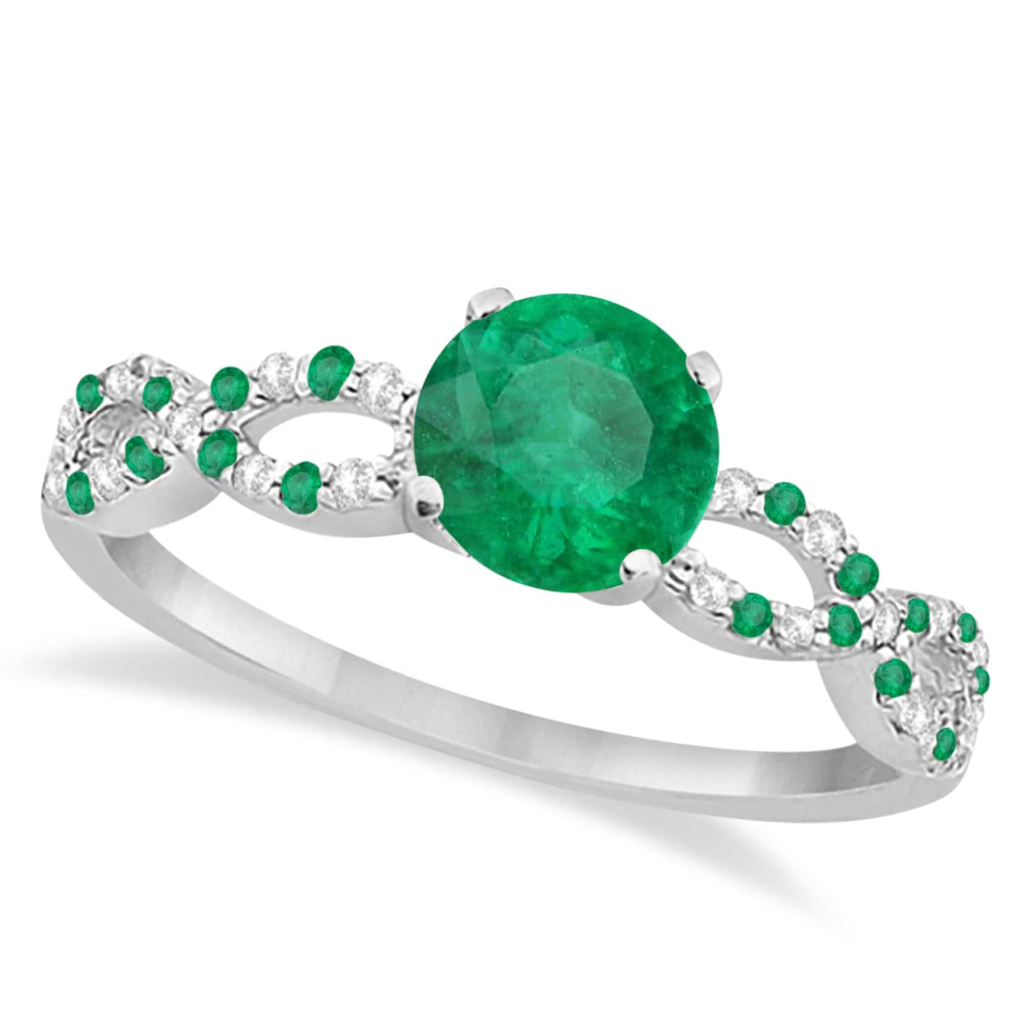 Diamond & Emerald Infinity Engagement Ring 14k White Gold 2.10ct
