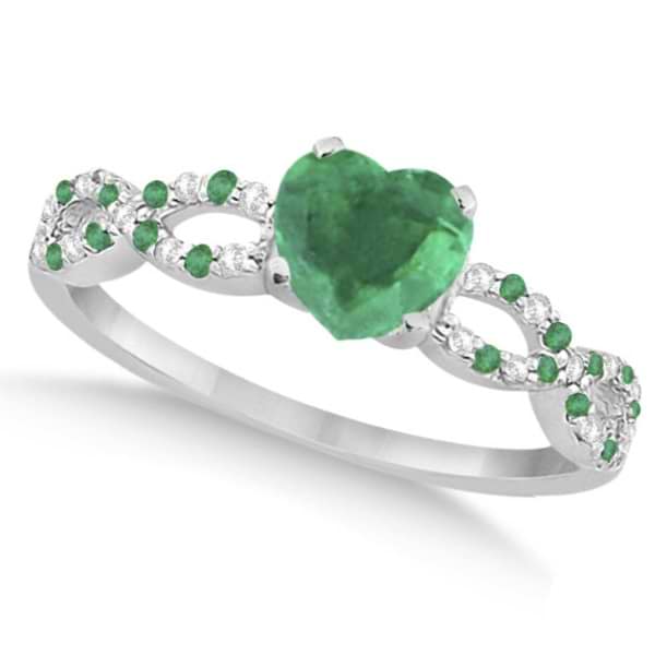 Diamond & Emerald Heart Infinity Engagement Ring 14k White Gold 1.31ct