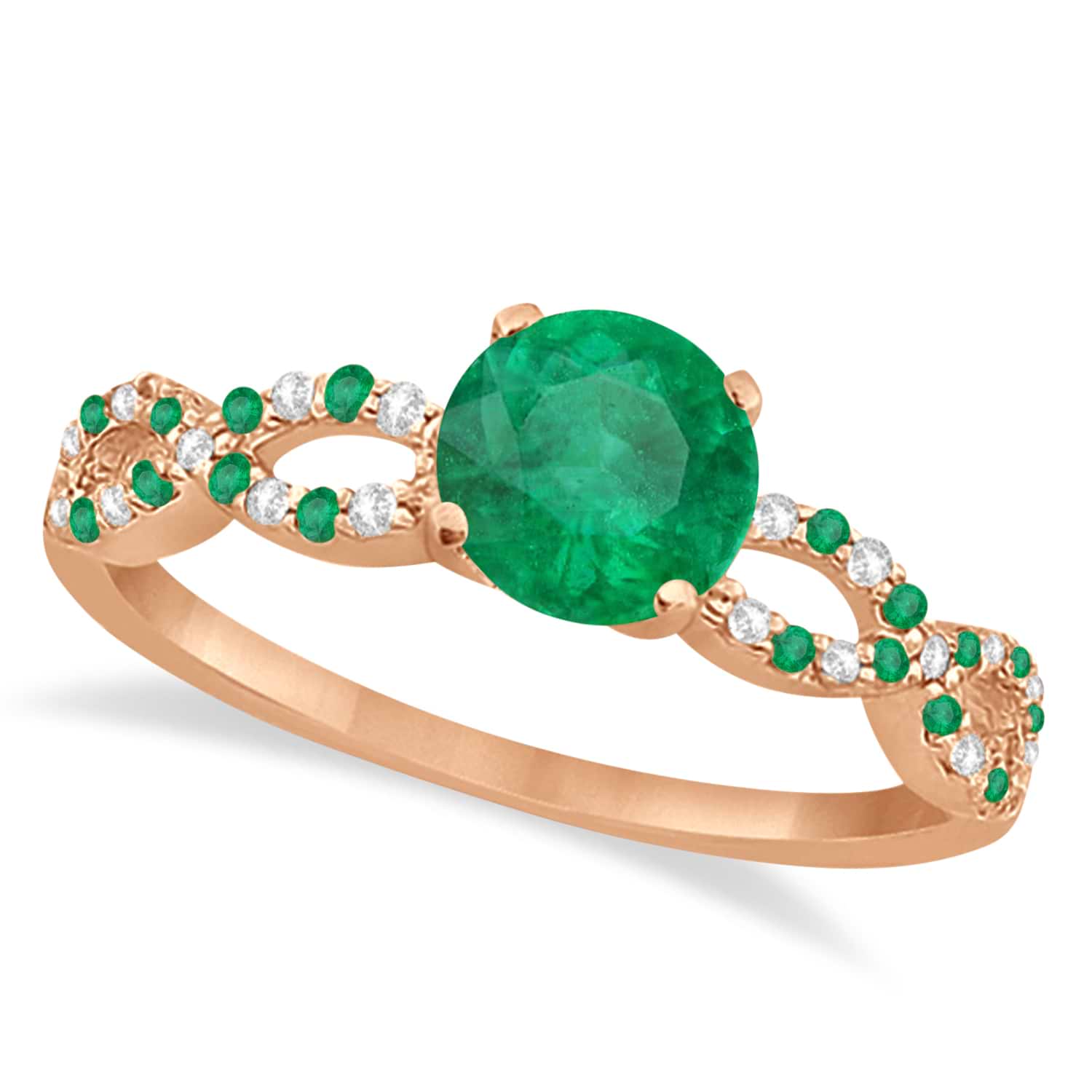 Infinity Diamond & Emerald Engagement Ring 18k Rose Gold 0.71ct