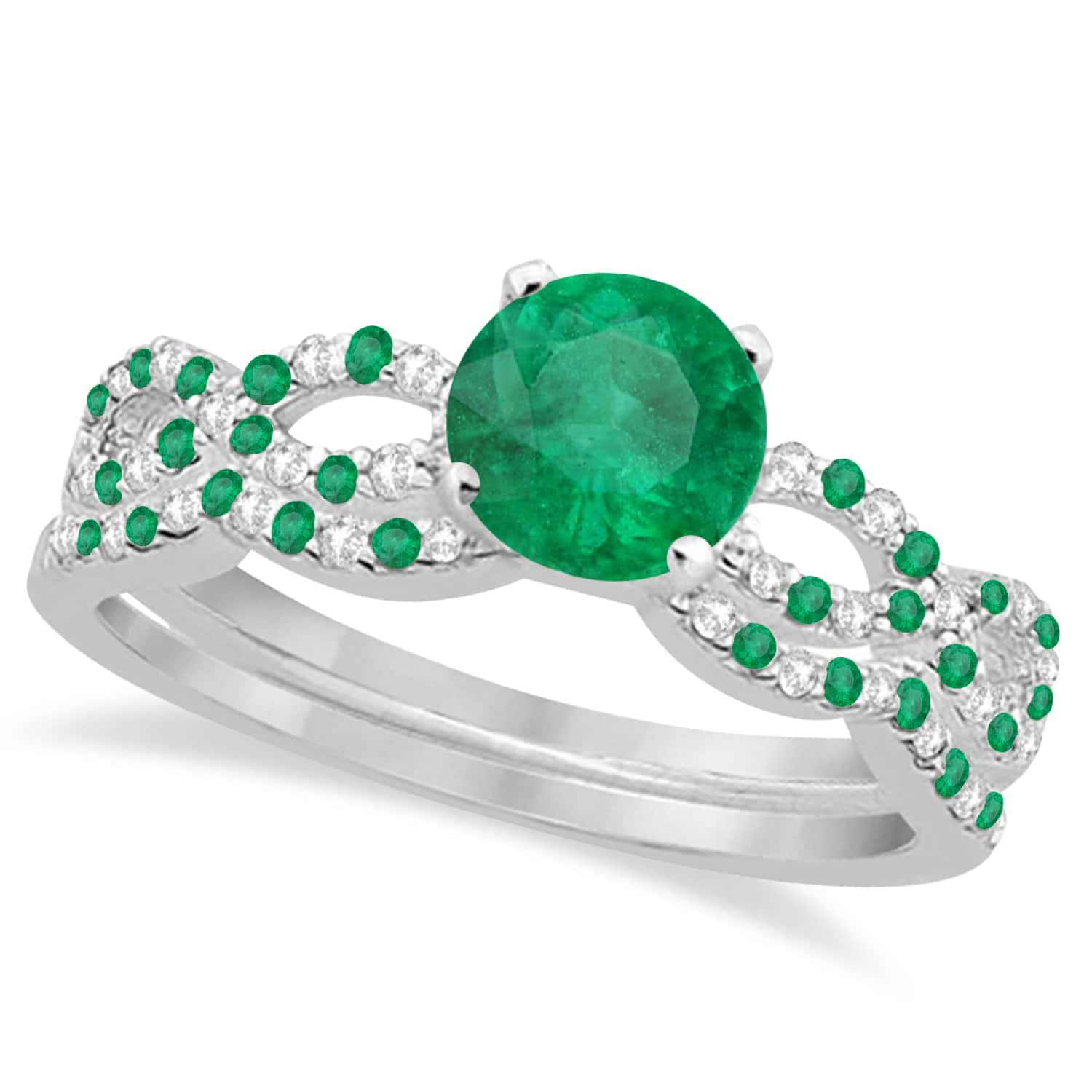 Infinity Style Emerald & Diamond Bridal Set Platinum 0.85ct
