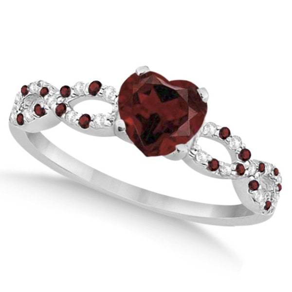 Diamond & Garnet Heart Infinity Engagement Ring 14k White Gold 1.50ct