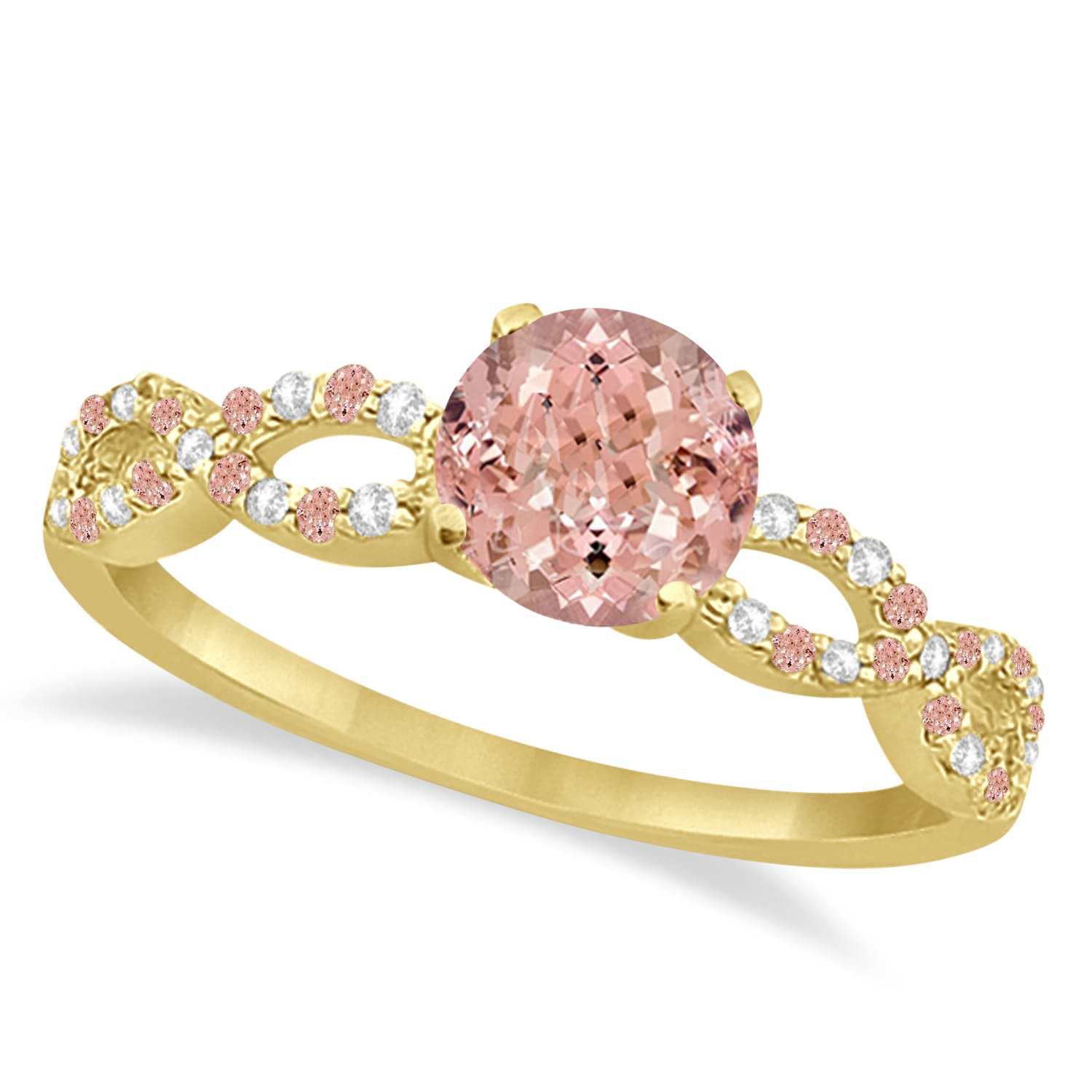 Diamond & Morganite Infinity Engagement Ring 14K Yellow Gold 1.45ct