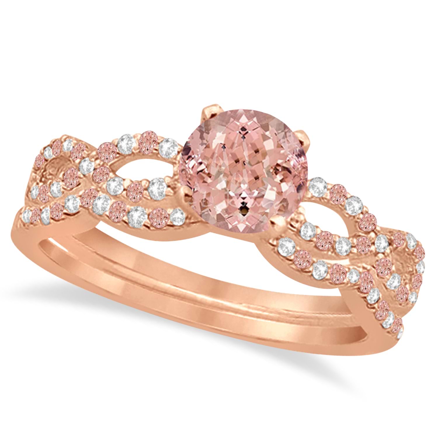 Morganite & Diamond Infinity Style Bridal Set 18K Rose Gold 1.69ct