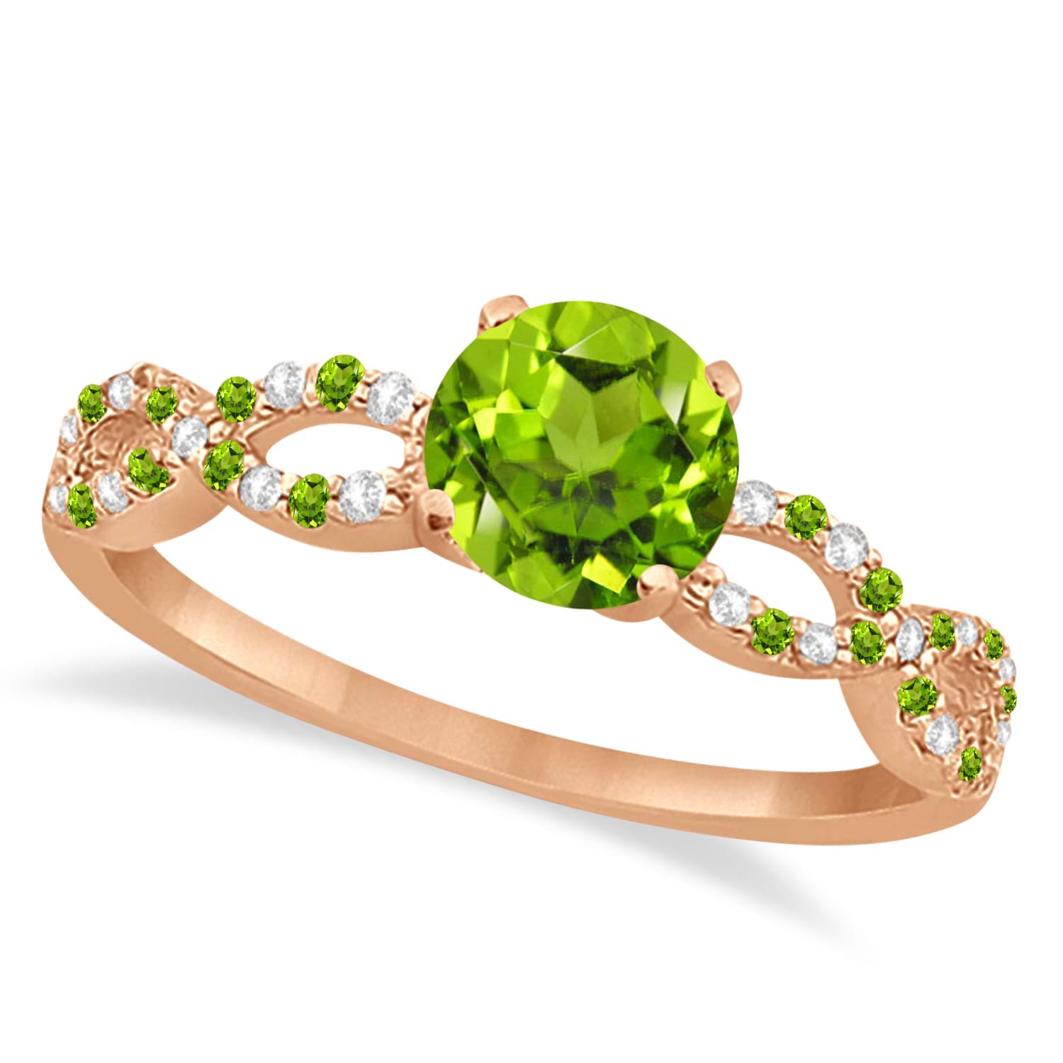 Infinity Diamond & Peridot Engagement Ring 14K Rose Gold 0.71ct