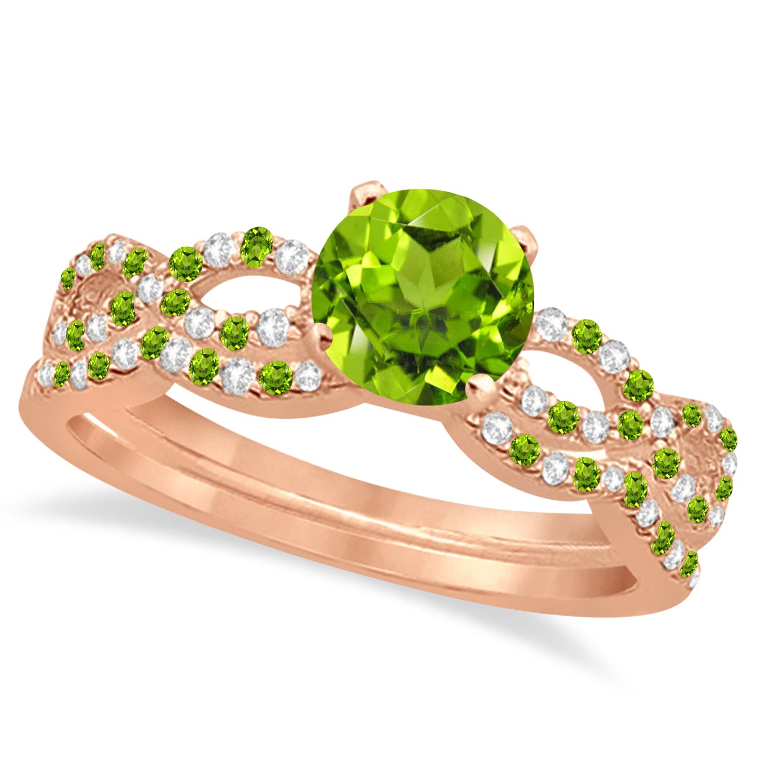 Infinity Style Peridot & Diamond Bridal Set 14k Rose Gold 0.85ct