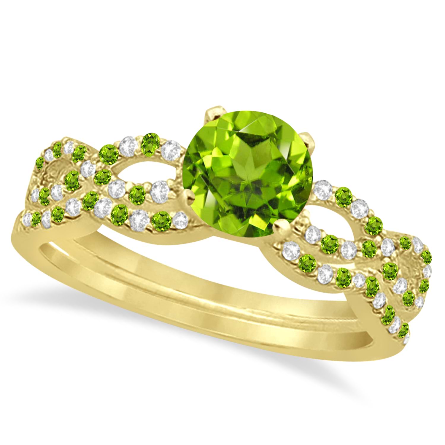 Peridot & Diamond Infinity Style Bridal Set 14k Yellow Gold 1.25ct