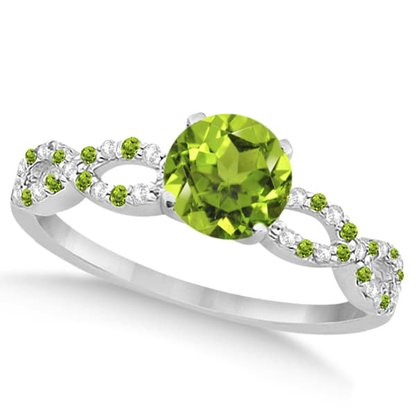 Diamond & Peridot Infinity Engagement Ring 14K White Gold 1.11ct