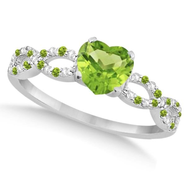 Diamond & Peridot Heart Infinity Engagement Ring 14k White Gold 1.31ct
