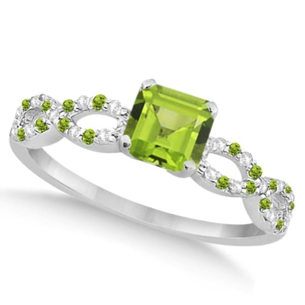 Diamond & Peridot Princess Infinity Engagement Ring 14k W. Gold 1.31ct