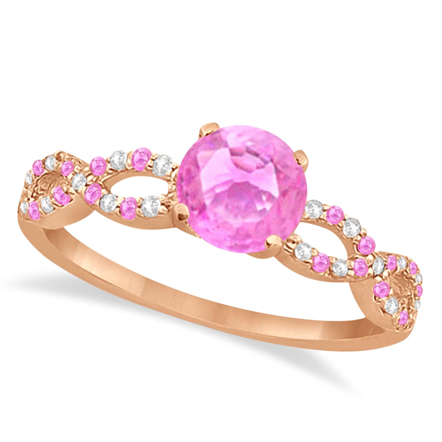 Infinity Diamond & Pink Sapphire Engagement Ring 14K Rose Gold 1.05ct
