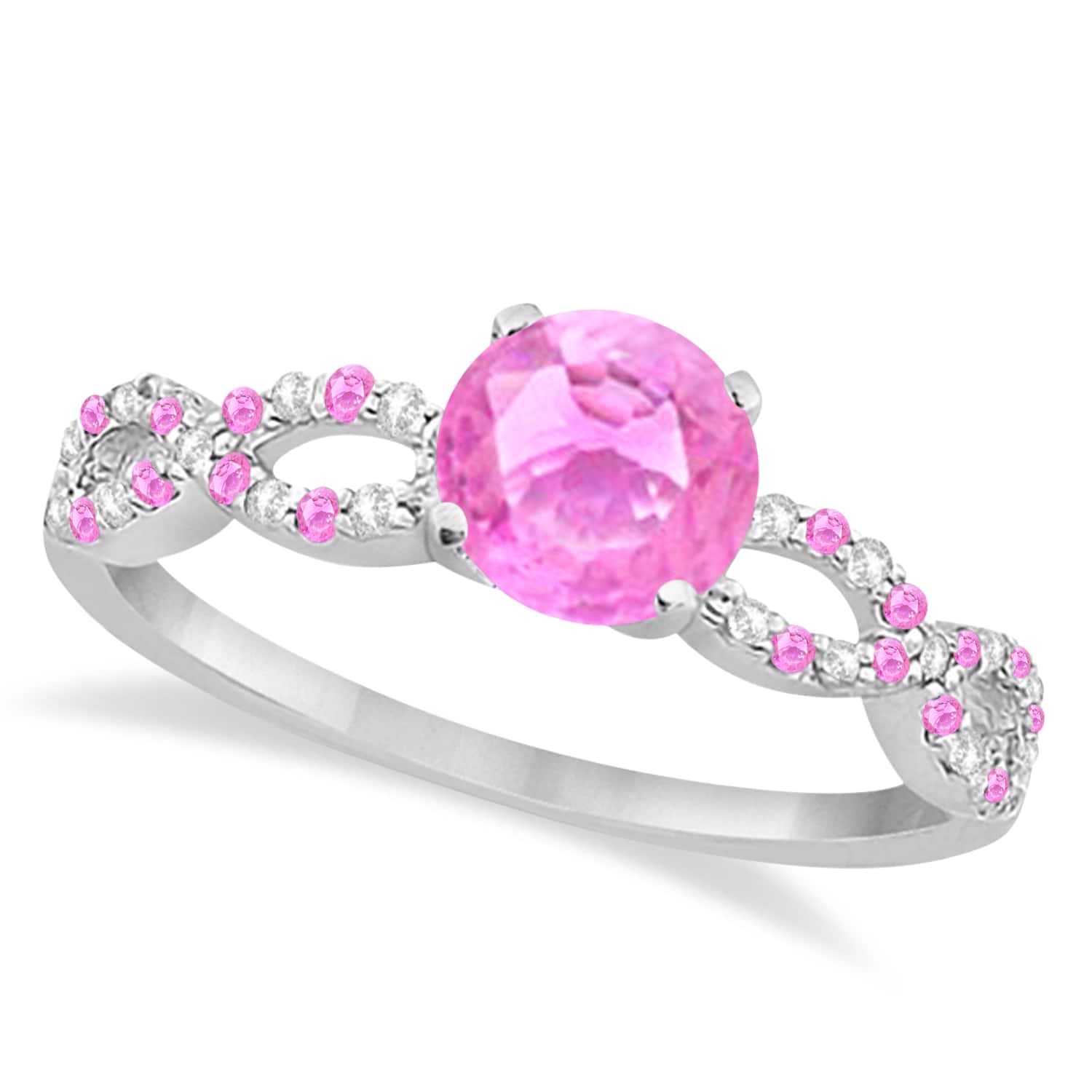 Infinity Diamond & Pink Sapphire Engagement Ring 14K White Gold 1.05ct