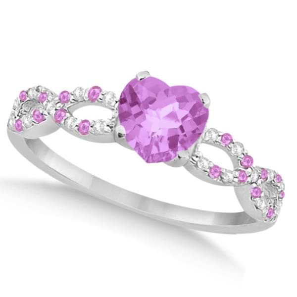 Diamond & Pink Sapphire Heart Infinity Engagement 14k W Gold 1.50ct