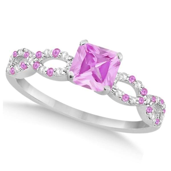 Diamond & Pink Sapphire Princess Infinity Style Ring 14k W Gold 1.50ct