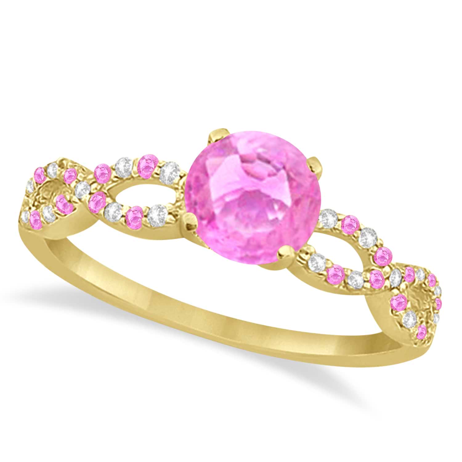 Infinity Diamond & Pink Sapphire Engagement Ring 14K Yellow Gold 1.05ct