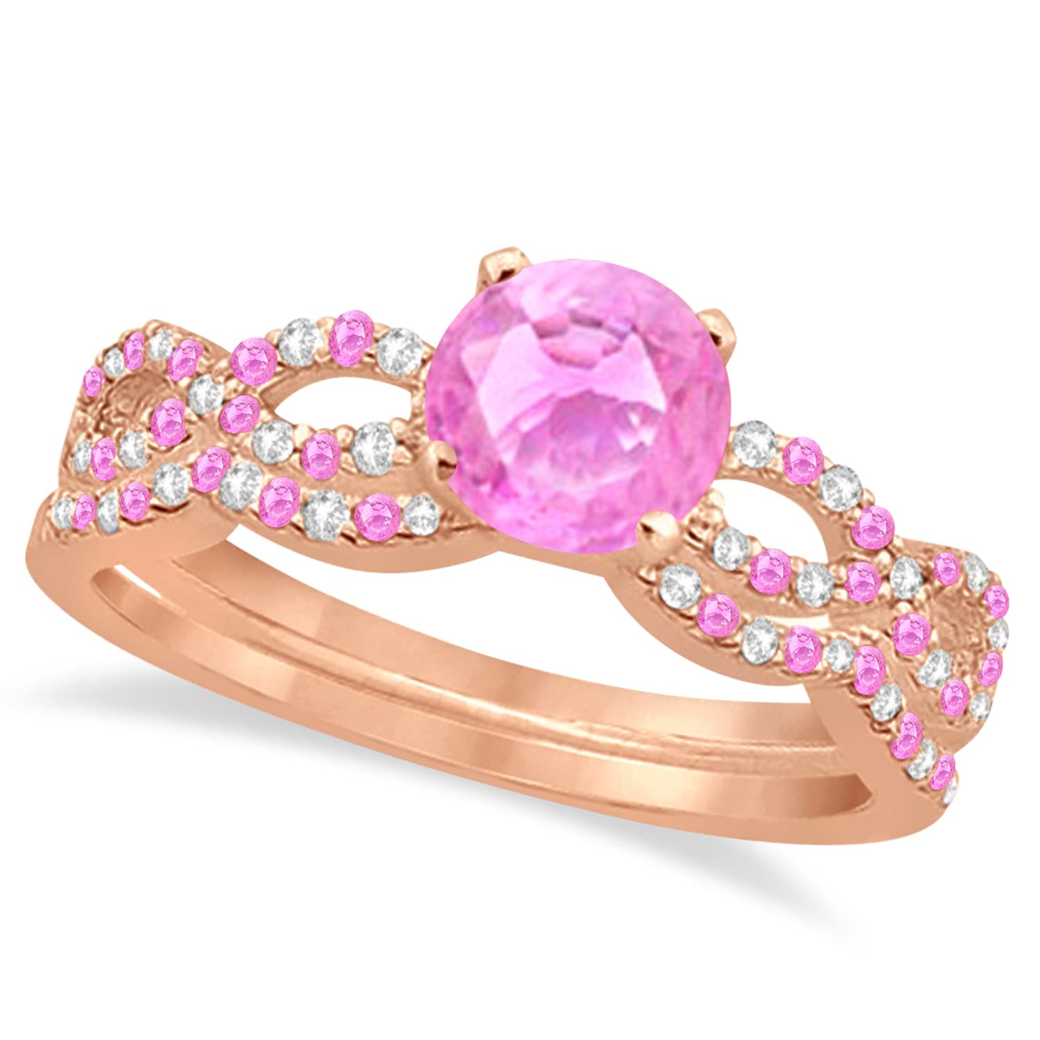 Infinity Style Pink Sapphire & Diamond Bridal Set 14k Rose Gold 1.29ct