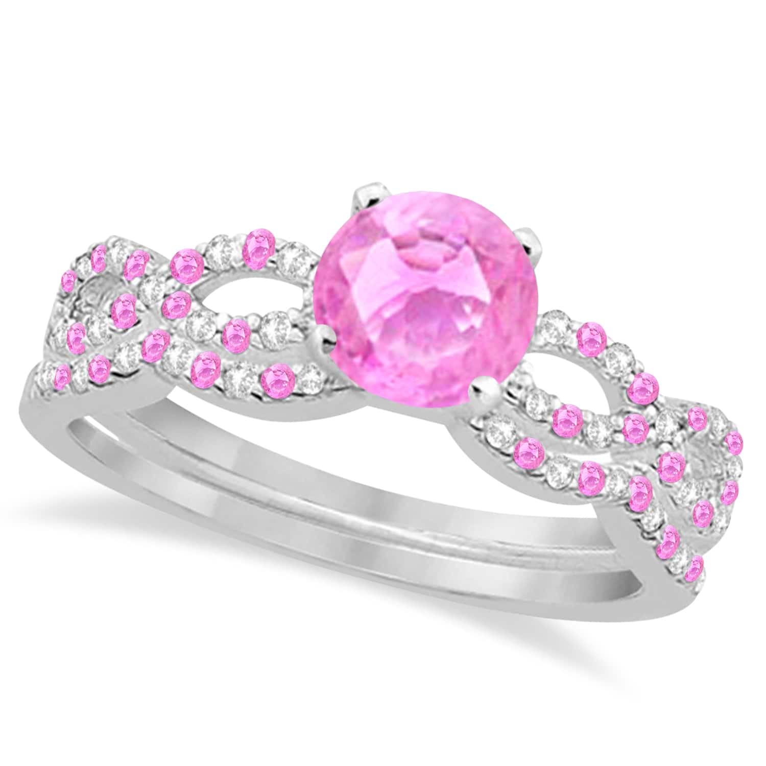 Pink Sapphire & Diamond Infinity Style Bridal Set 18k White Gold 1.69ct