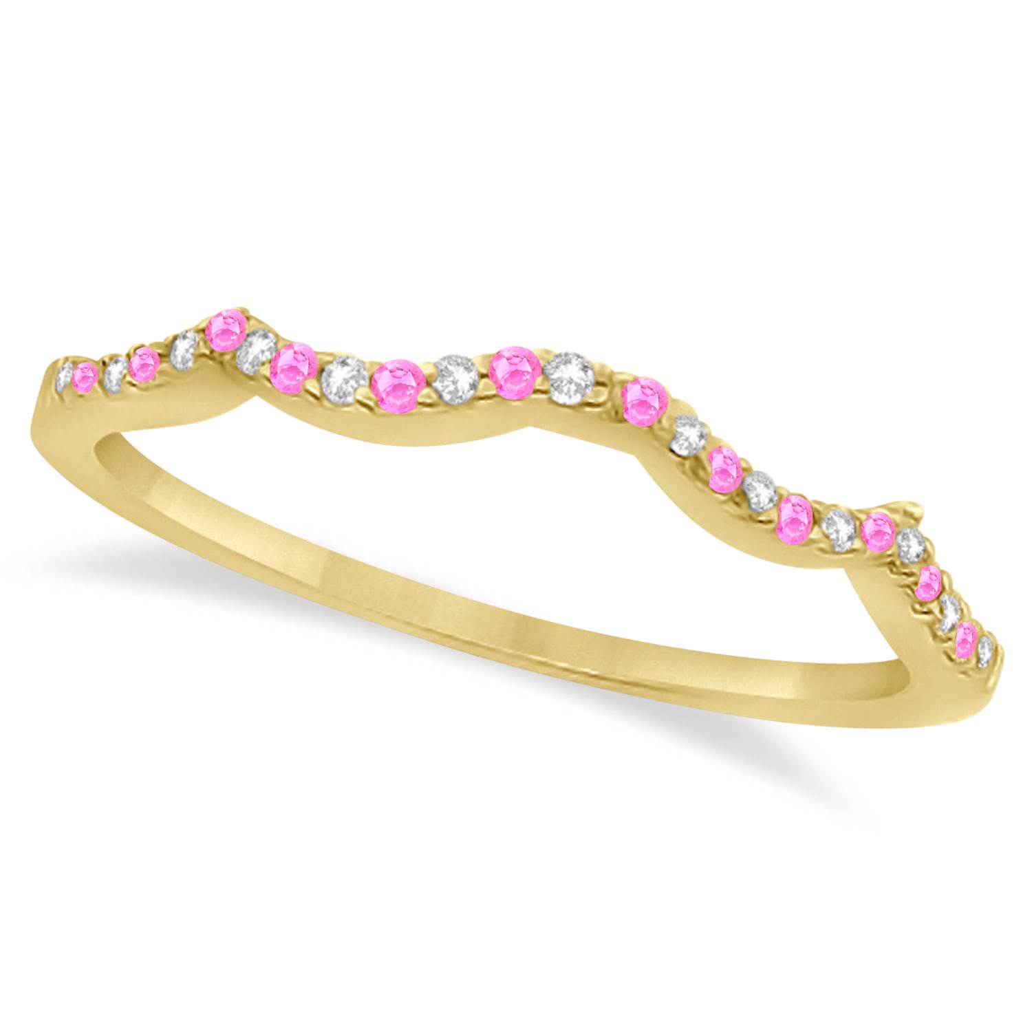 Diamond & Pink Sapphire Infinity Style Bridal Set 18k Yellow Gold 2.24ct