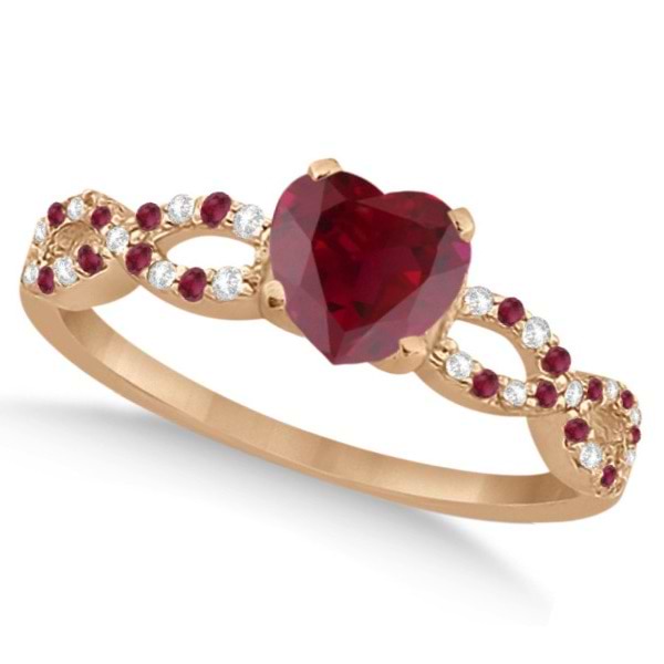 Ruby & Diamond Heart Infinity Style Bridal Set 14k Rose Gold 1.75ct