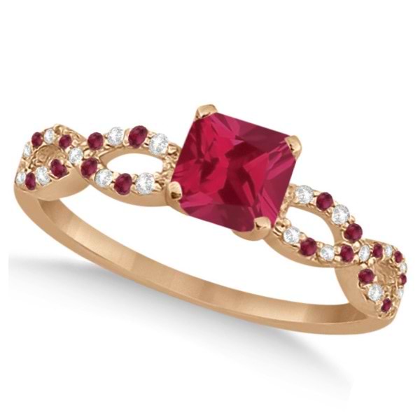 Ruby & Diamond Princess Infinity Style Bridal Set 14k Rose Gold 1.75ct