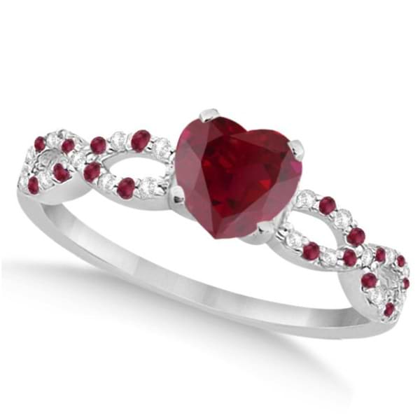 Diamond & Ruby Heart Infinity Engagement Ring 14K White Gold 1.50ct