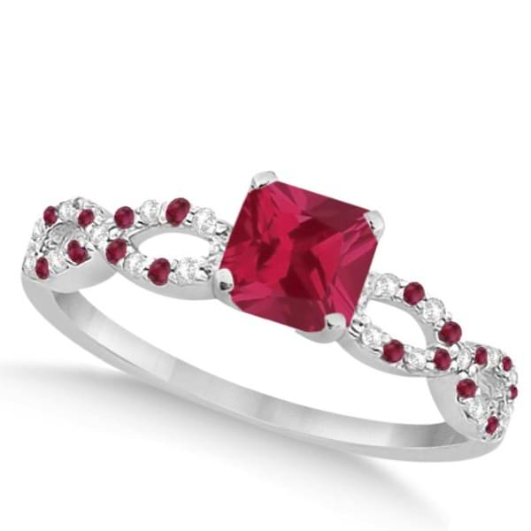 Diamond & Ruby Princess Infinity Engagement Ring 14k White Gold 1.50ct