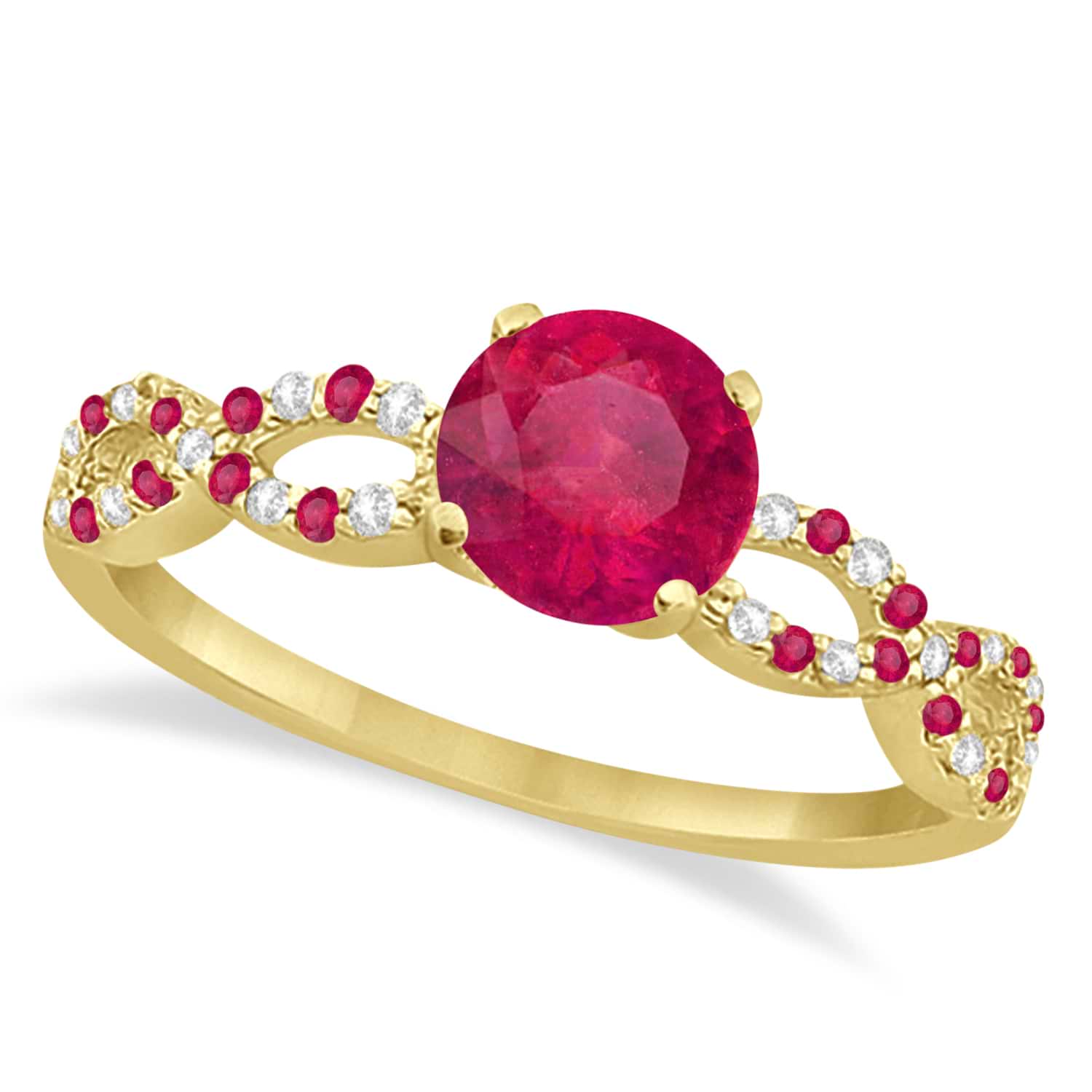 Infinity Diamond & Ruby Engagement Ring 14K Yellow Gold 1.05ct