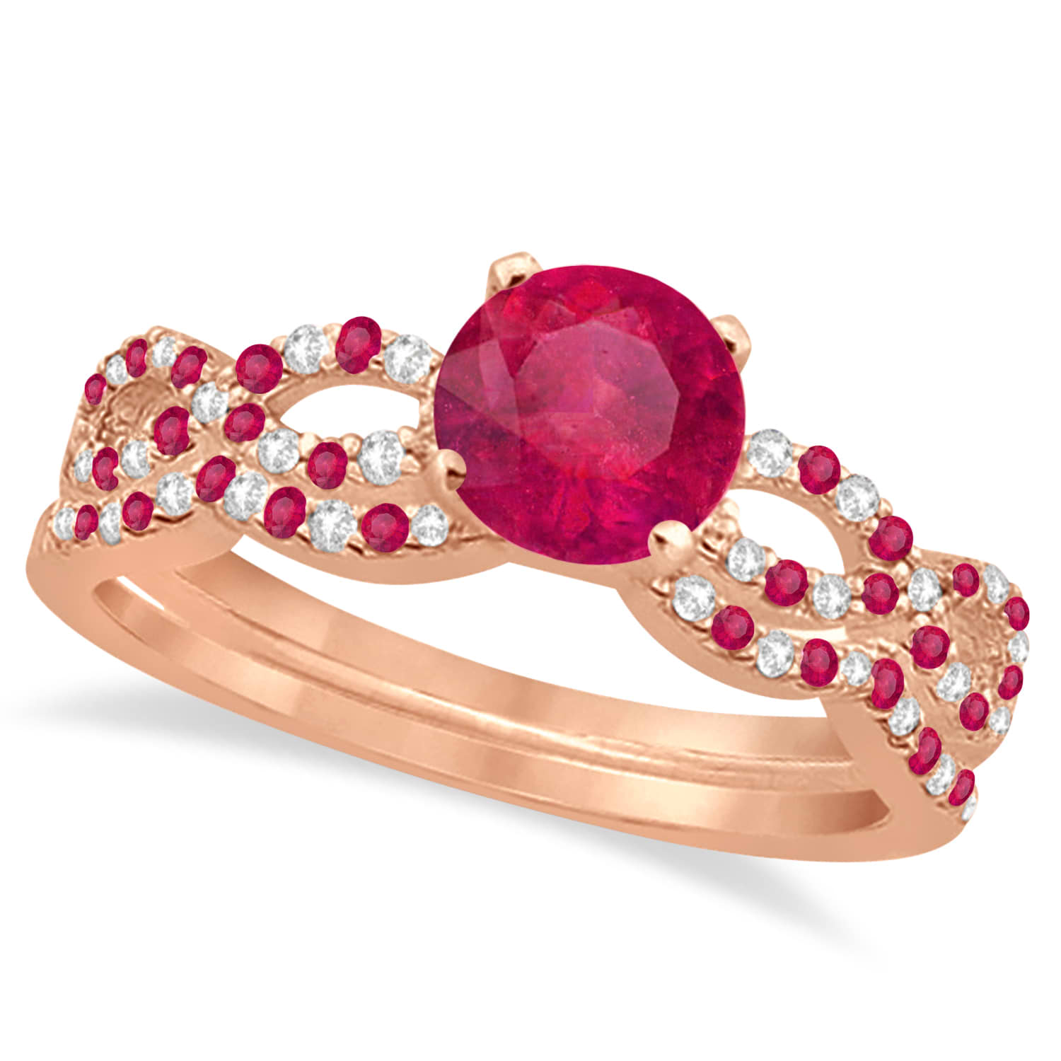 Diamond & Ruby Infinity Style Bridal Set 14k Rose Gold 2.24ct