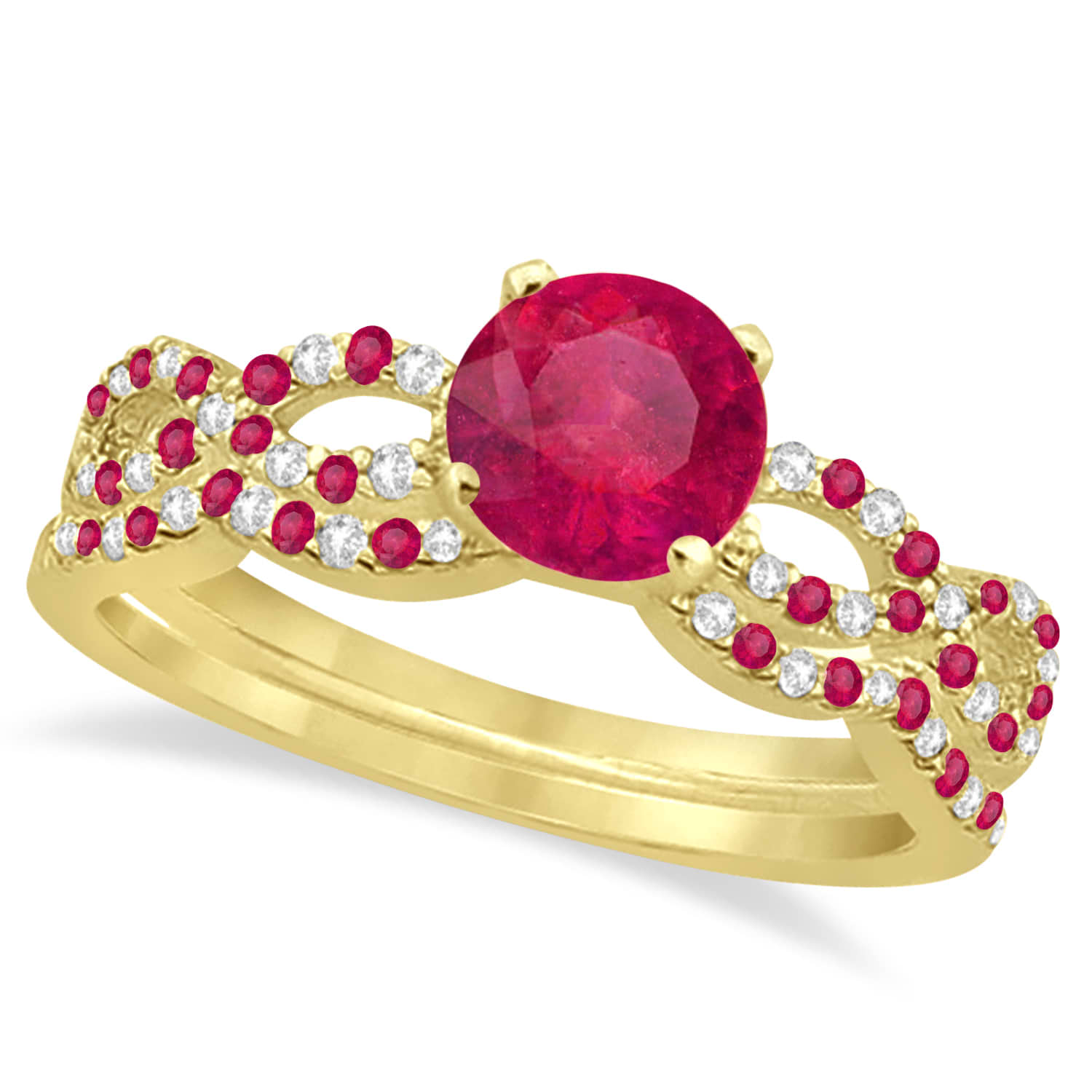 Infinity Style Preset Ruby & Diamond Bridal Set 14k Yellow Gold 1.29ct