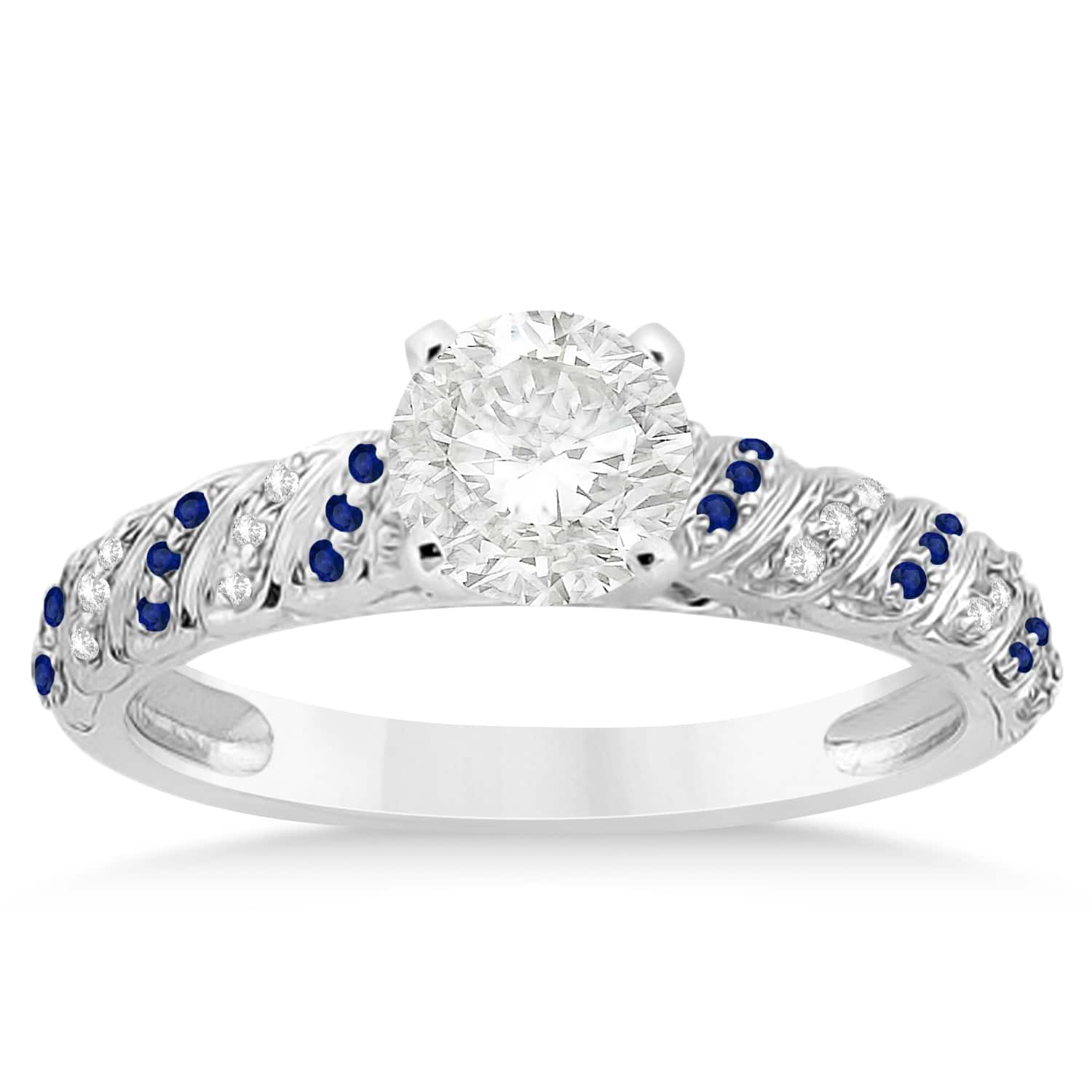 Blue Sapphire & Diamond Engagement Ring 14k White Gold (0.17ct)