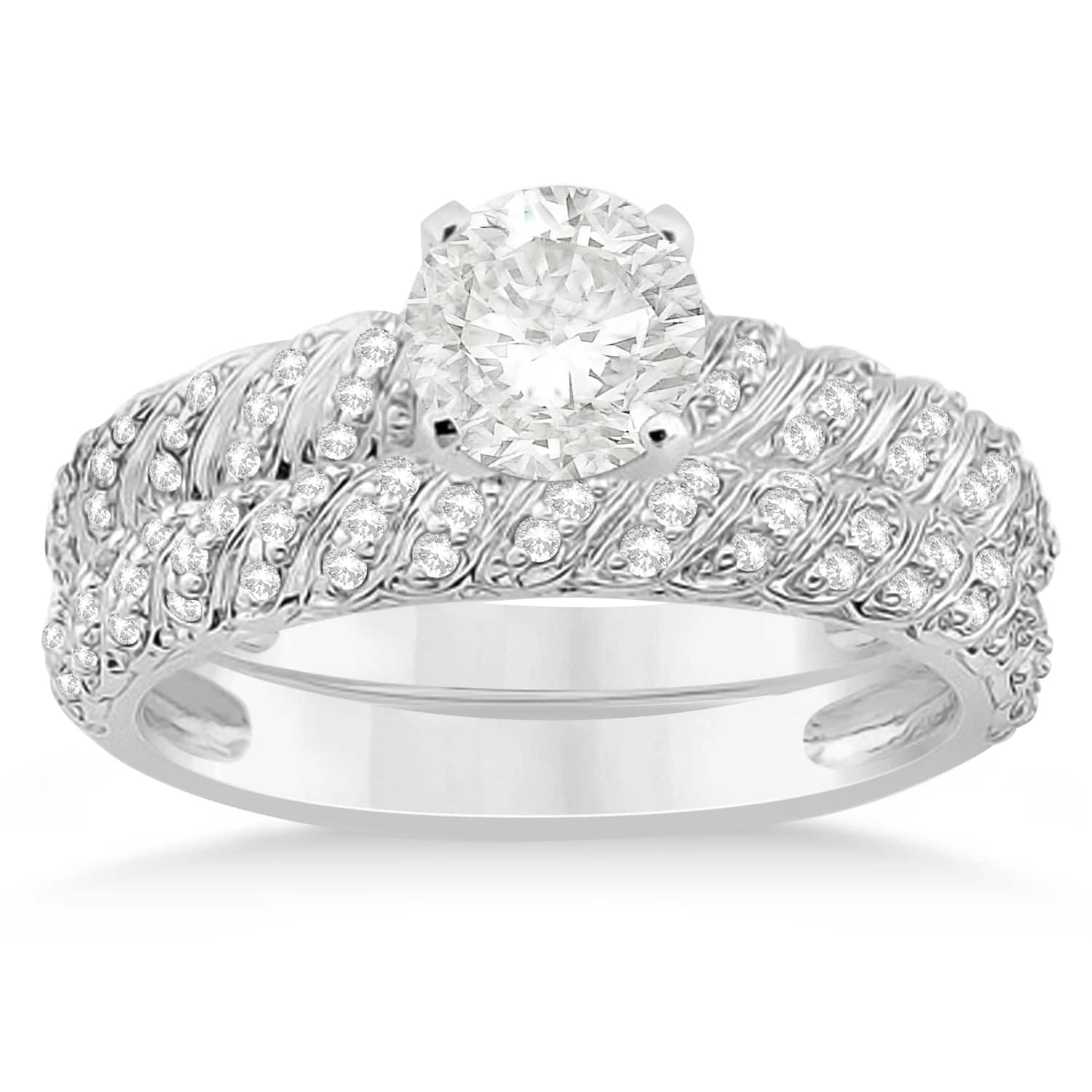 Diamond Swirl Bridal Set Setting 18k White Gold 0.41ct