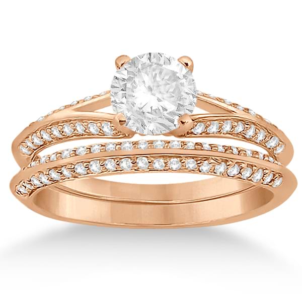 Knife Edge Diamond Engagement Ring with Band 14k Rose Gold (0.40ct)