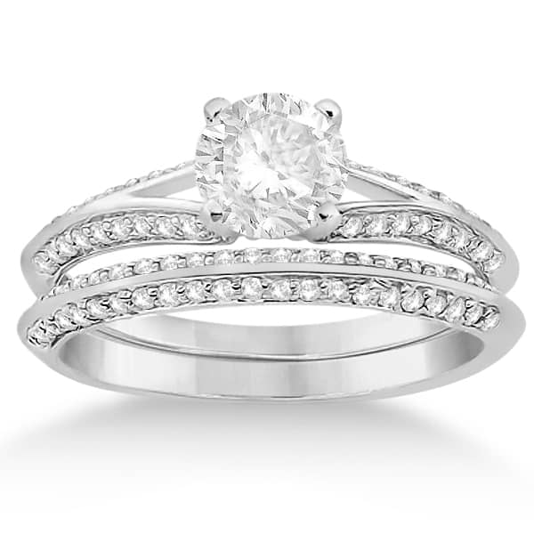 Knife Edge Diamond Engagement Ring with Band 14k White Gold (0.40ct)