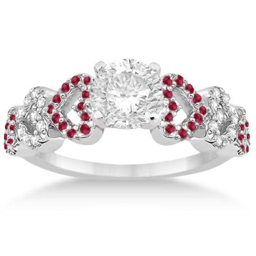 Ruby & Diamond Heart Engagement Ring Setting 14k White Gold (0.30ct)