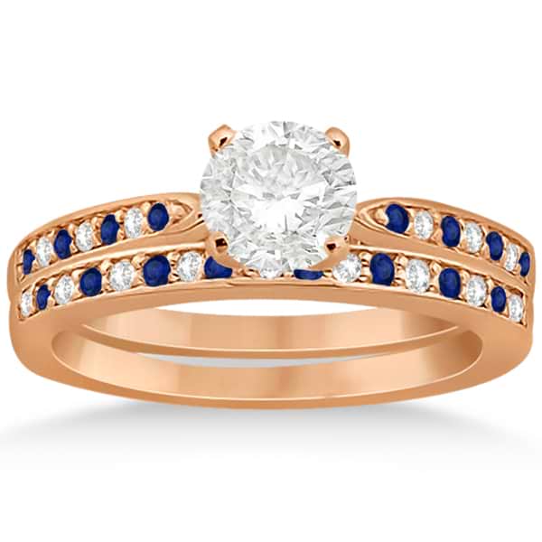 Blue Sapphire & Diamond Engagement Ring Set 18k Rose Gold (0.55ct)