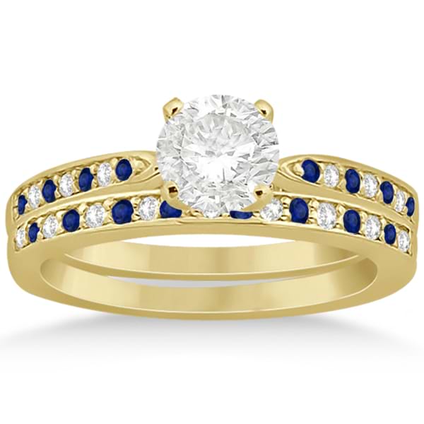 Blue Sapphire & Diamond Engagement Ring Set 18k Yellow Gold (0.55ct)