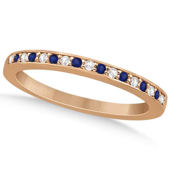 Cathedral Blue Sapphire & Diamond Wedding Band 18k Rose Gold 0.29ct